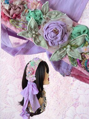 Handmade Balletcore Floral Rose & Jewel Headband Fairycore Rose Pastel Romantic
